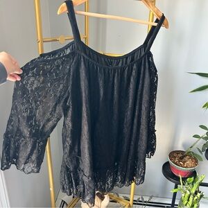 Lane Bryant plus size cold shoulders long sleeves Black Elegant  lace Top 22/24